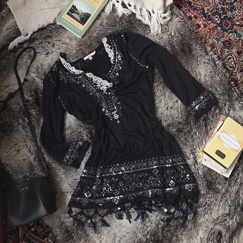 CALYPSO ST BARTH | Navy Sequin Tunic Dress